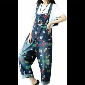 FLYGO OVERSIZED DENIM COVERALLS One size fits most